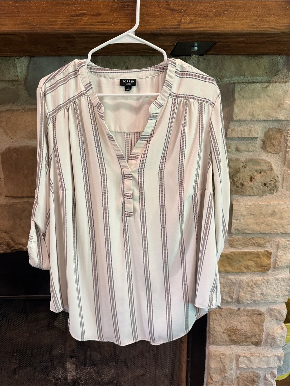 torrid White and Mauve Striped Split-Neck Tunic